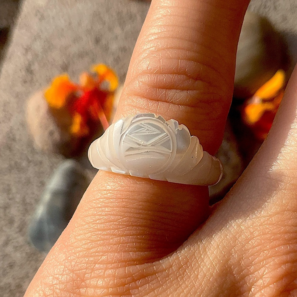 Carved Vintage Mother of Pearl Ring